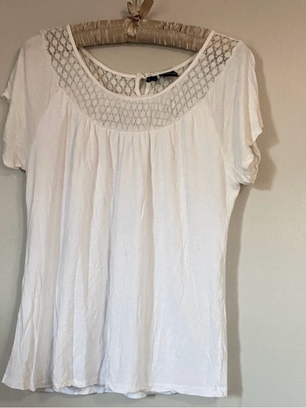 new directions White Crochet Yoke Short Sleeve Blouse